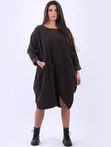 Ladies Plain Corduroy Tulip Hem Cotton Cocoon Dress