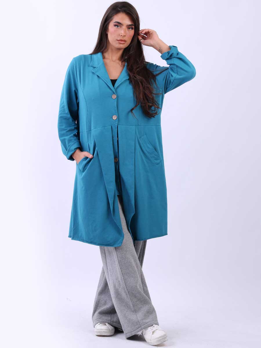 Ladies Plain Cotton Lagenlook Long Blazer Jacket