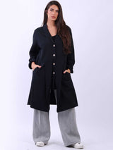 Ladies Plain Cotton Lagenlook Long Blazer Jacket