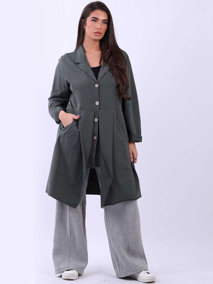 Ladies Plain Cotton Lagenlook Long Blazer Jacket