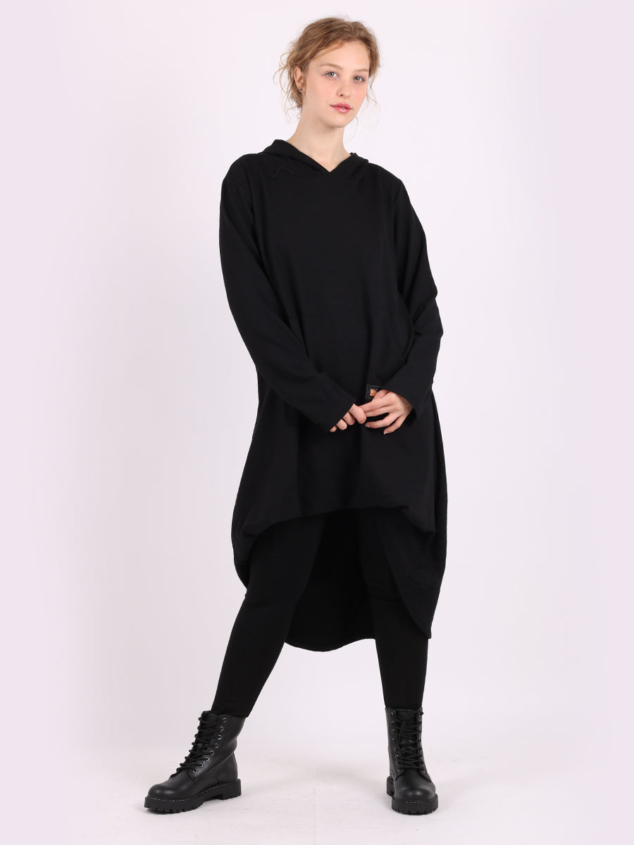 Plain Ladies Cotton Lagenlook Hooded Jumper