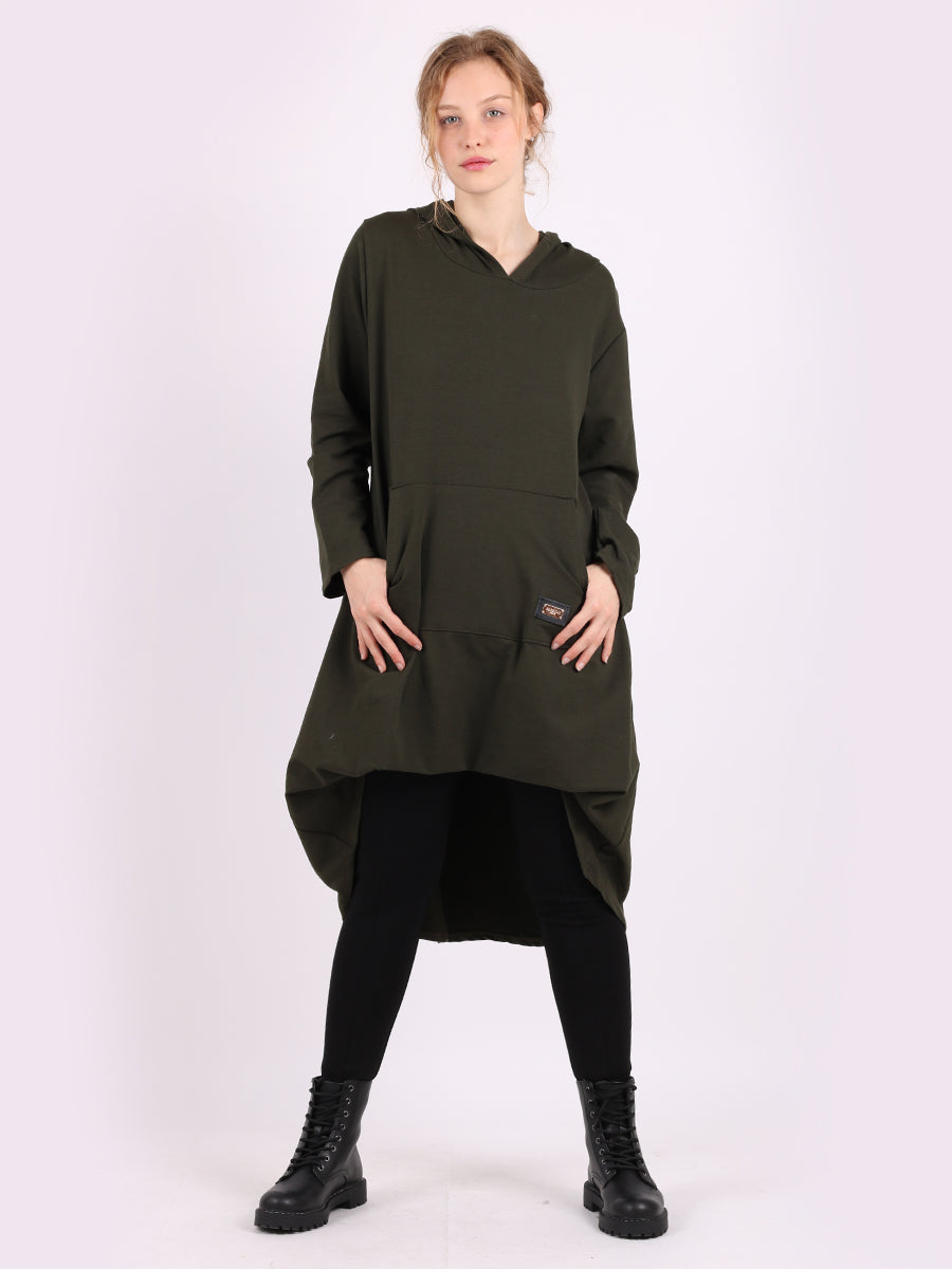 Plain Ladies Cotton Lagenlook Hooded Jumper