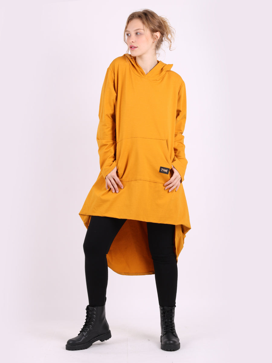 Plain Ladies Cotton Lagenlook Hooded Jumper