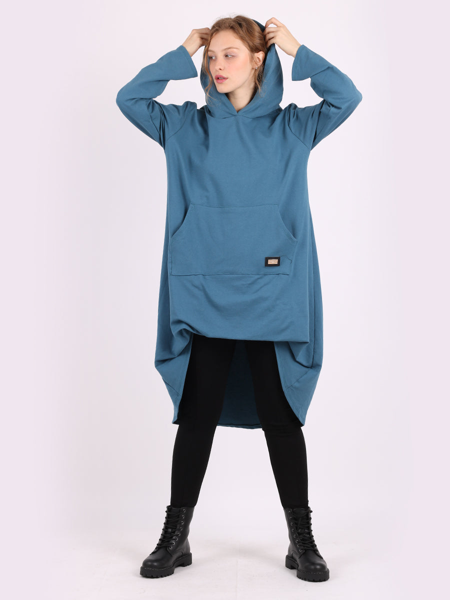 Plain Ladies Cotton Lagenlook Hooded Jumper