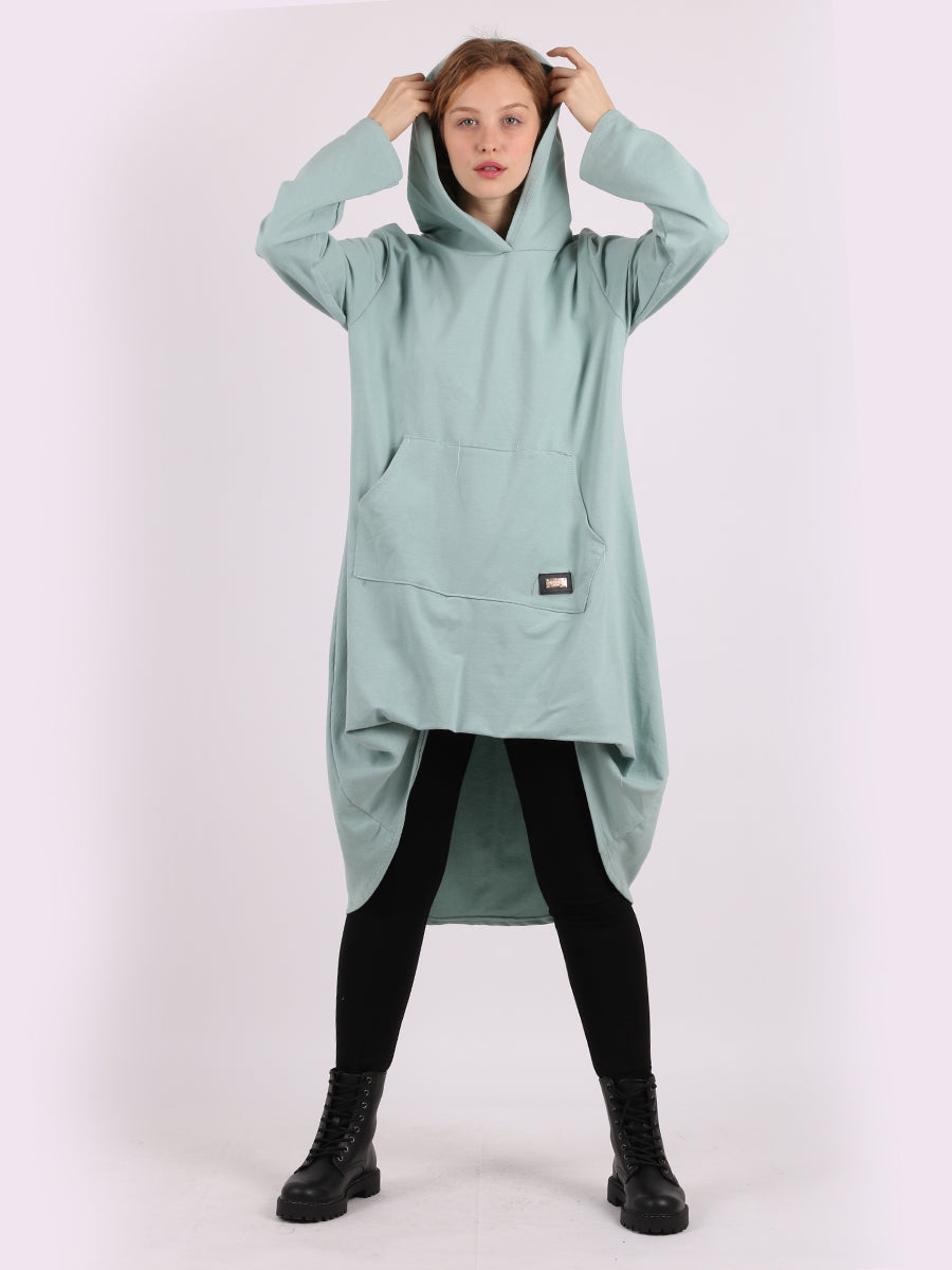 Plain Ladies Cotton Lagenlook Hooded Jumper