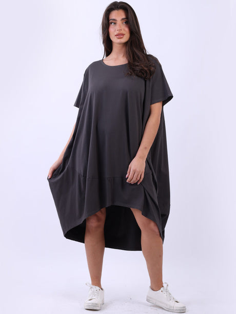 Plus Size Solid Cotton Lagenlook Midi Dress