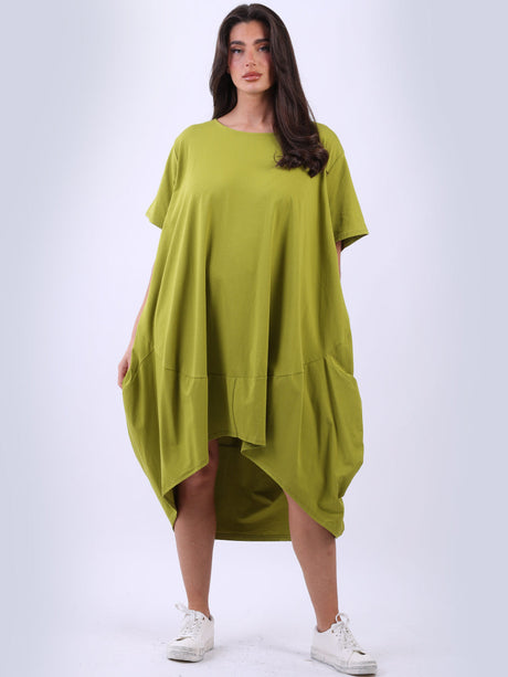 Plus Size Solid Cotton Lagenlook Midi Dress