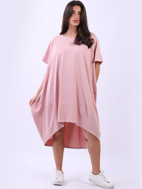 Plus Size Solid Cotton Lagenlook Midi Dress