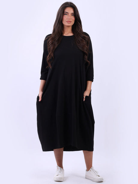 Solid Cotton Oversized Lagenlook Midi Dress