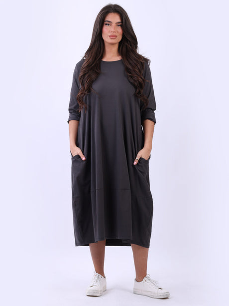 Solid Cotton Oversized Lagenlook Midi Dress