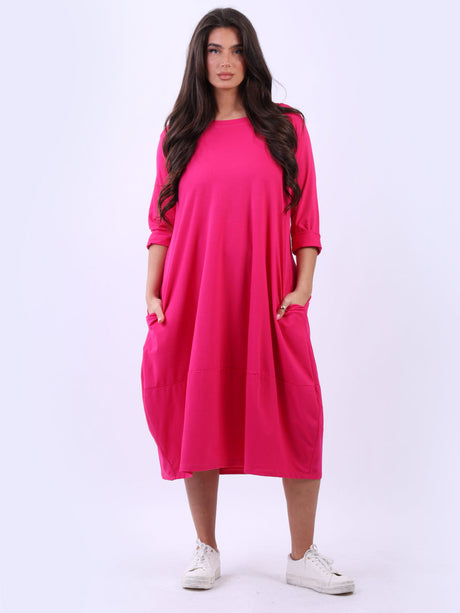 Solid Cotton Oversized Lagenlook Midi Dress