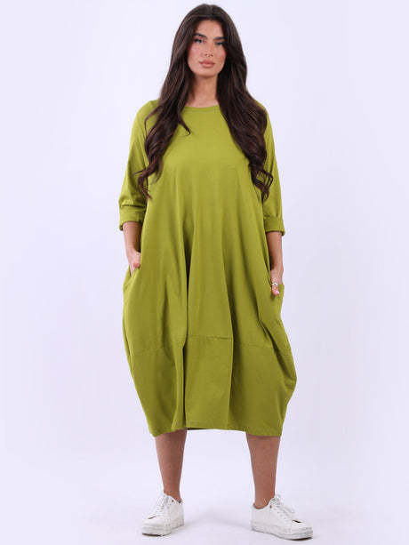 Solid Cotton Oversized Lagenlook Midi Dress