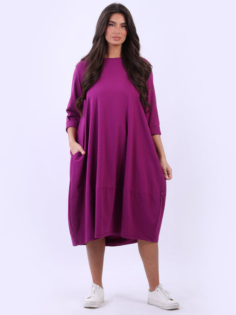 Solid Cotton Oversized Lagenlook Midi Dress