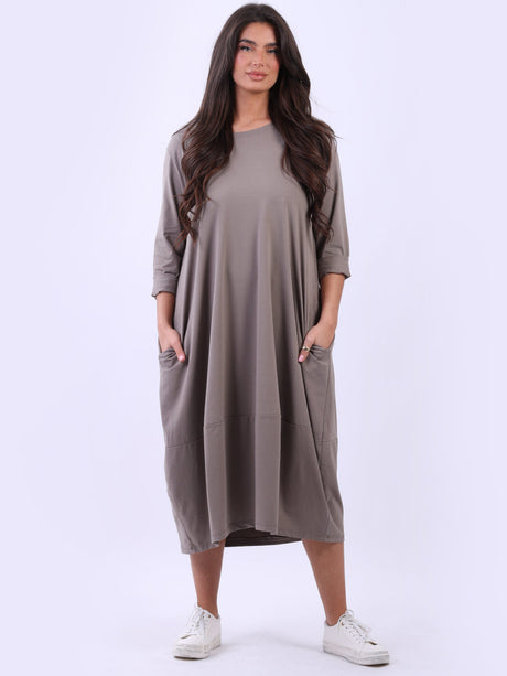 Solid Cotton Oversized Lagenlook Midi Dress