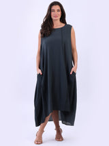 Plain Cotton Lagenlook Sleeveless Slouchy Dress