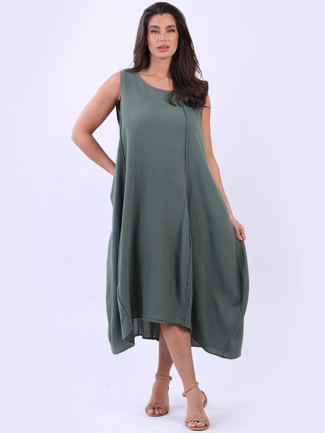 Plain Cotton Lagenlook Sleeveless Slouchy Dress