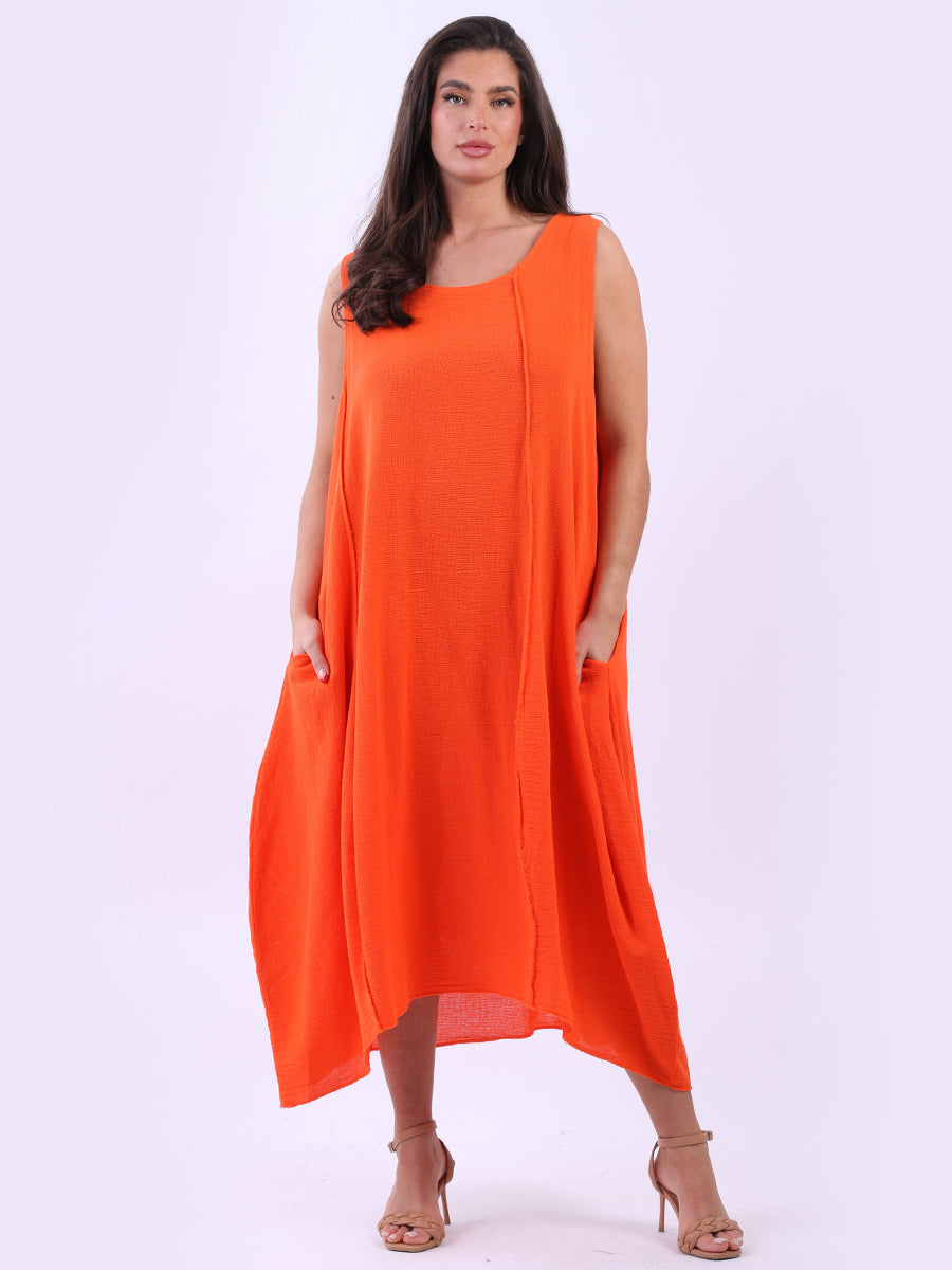 Plain Cotton Lagenlook Sleeveless Slouchy Dress