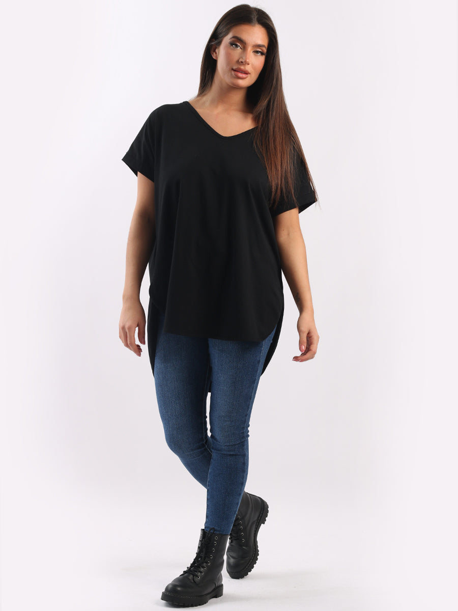 Plain Cotton V-Neck Top Black