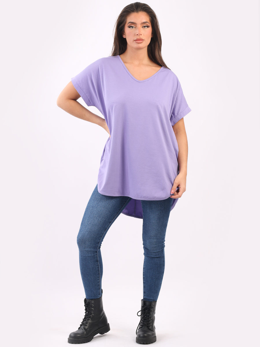 Plain V-Neck Hi-Lo Casual Summer T-Shirt
