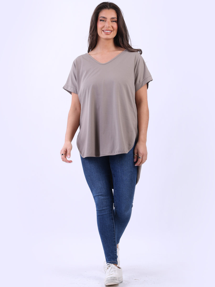 Plain Cotton V-Neck Top Mocha