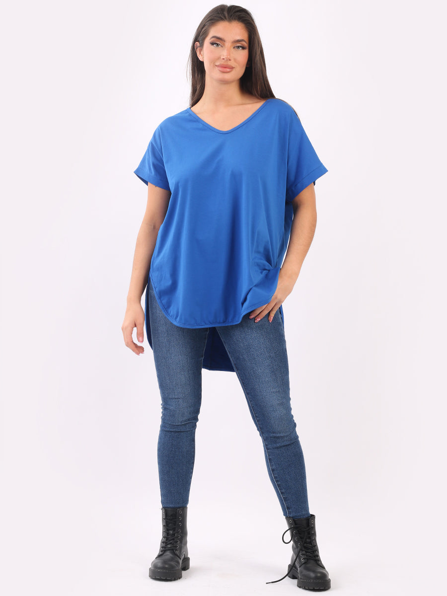 Plain Cotton V-Neck Top Royal Blue