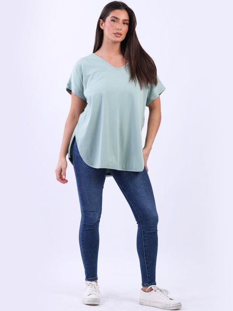 Plain V-Neck Hi-Lo Casual Summer T-Shirt