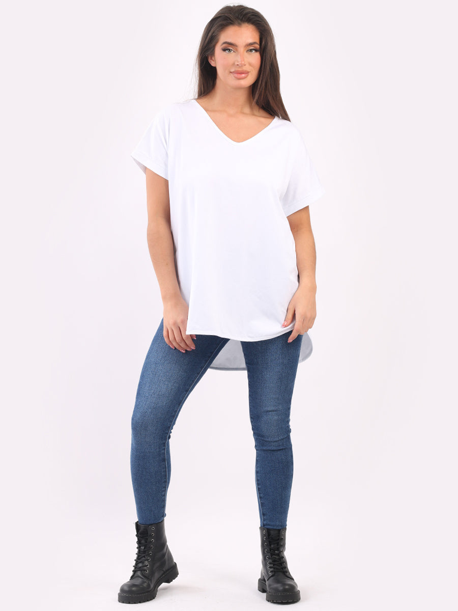 Plain Cotton V-Neck Top White