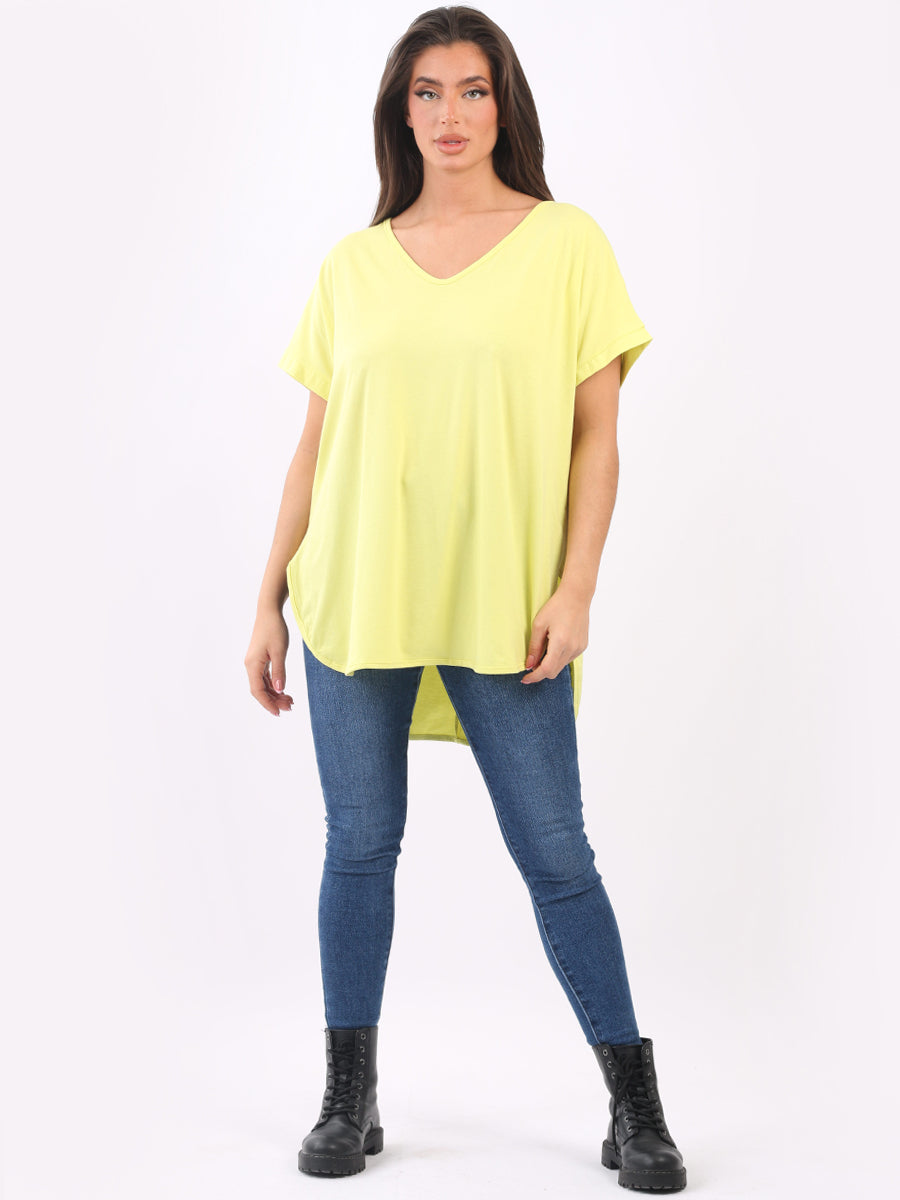 Plain Cotton V-Neck Top Yellow