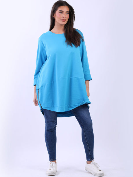 Ladies Plus Size Zipped Hem Italian Cotton Top