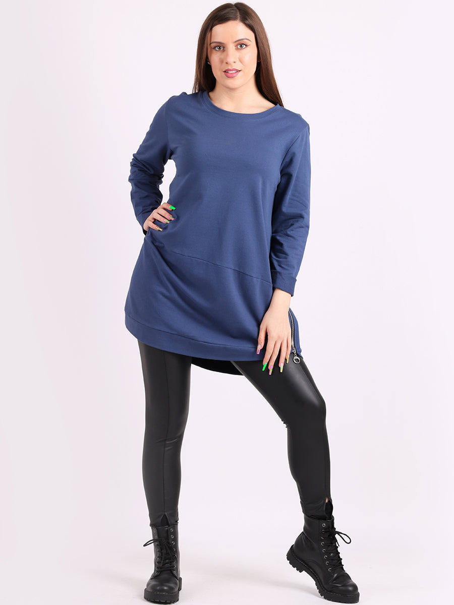 Ladies Plus Size Zipped Hem Italian Cotton Top