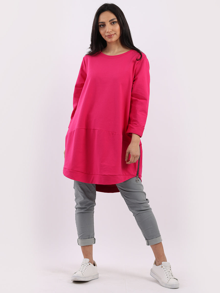 Ladies Plus Size Zipped Hem Italian Cotton Top