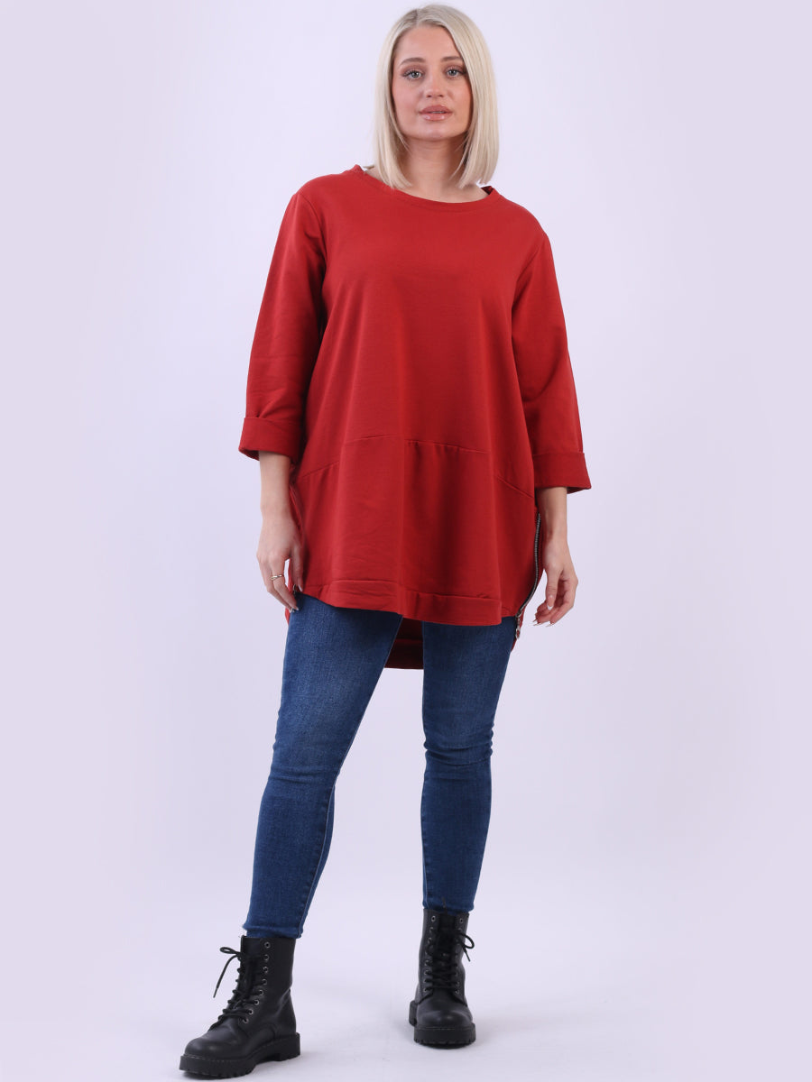 Ladies Plus Size Zipped Hem Italian Cotton Top