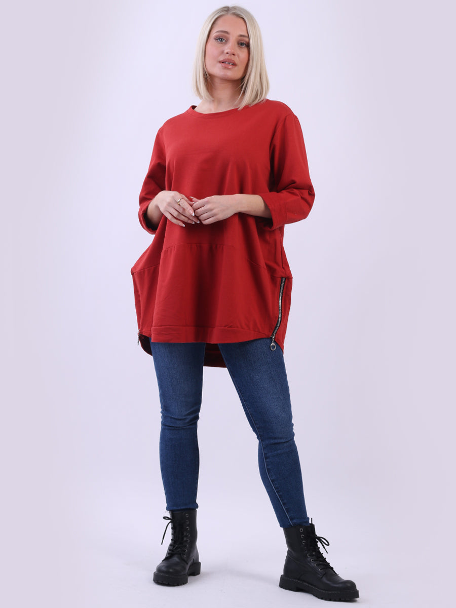 Ladies Plus Size Zipped Hem Italian Cotton Top