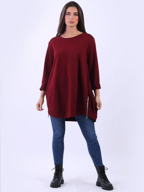 Ladies Plus Size Zipped Hem Italian Cotton Top