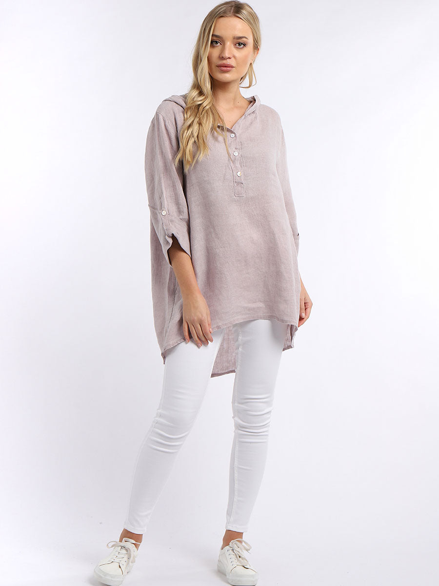 Plain High Low Women Linen Hooded Top Yayavoo UK