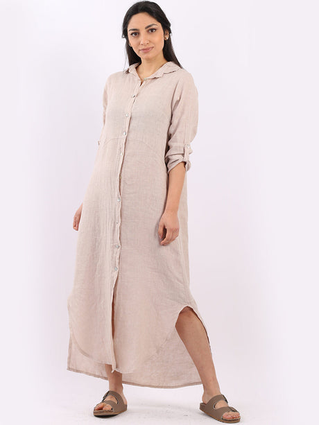 Ladies Plain Linen Shirt Dress