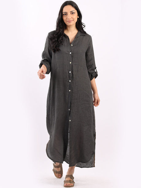 Ladies Plain Linen Shirt Dress