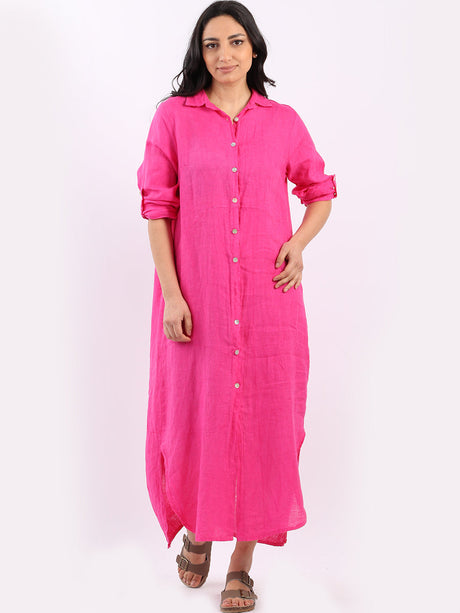 Ladies Plain Linen Shirt Dress