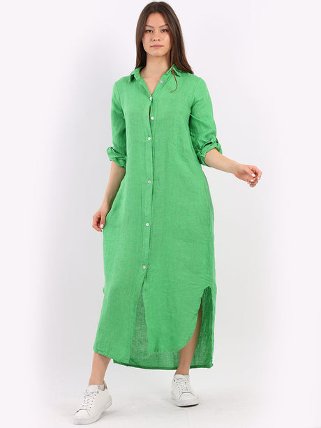 Ladies Plain Linen Shirt Dress