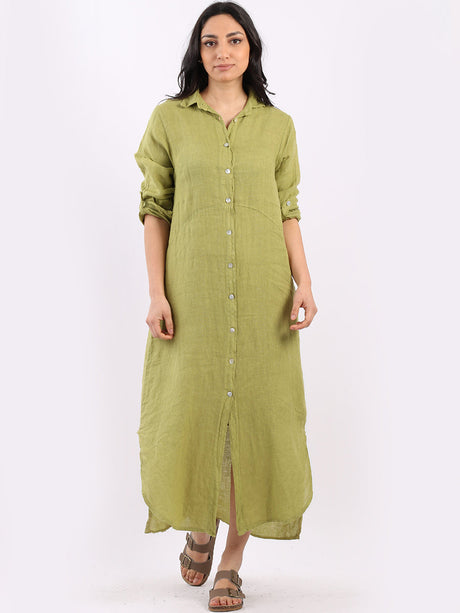 Ladies Plain Linen Shirt Dress