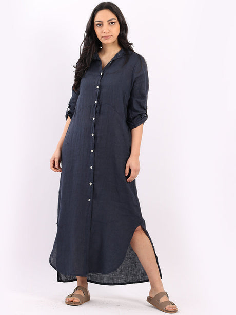 Ladies Plain Linen Shirt Dress