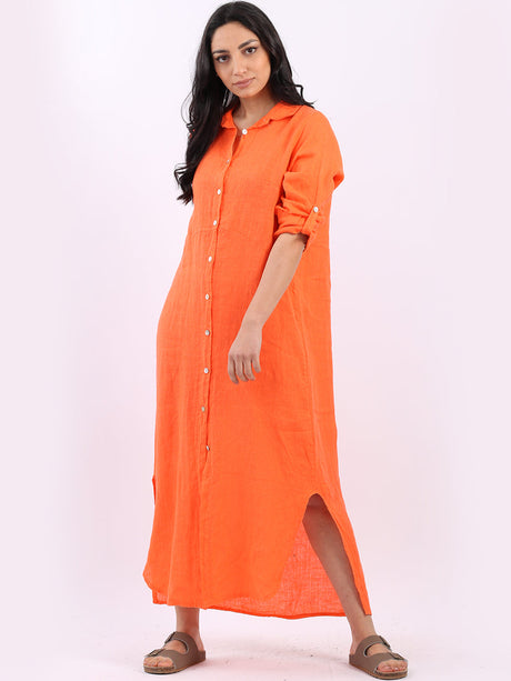 Ladies Plain Linen Shirt Dress