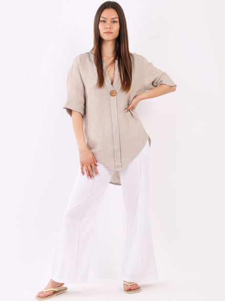 Italian Plain Linen Lagenlook Top