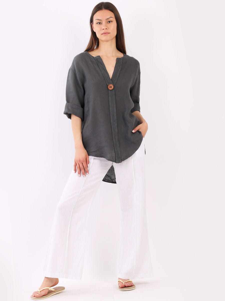 Italian Plain Linen Lagenlook Top