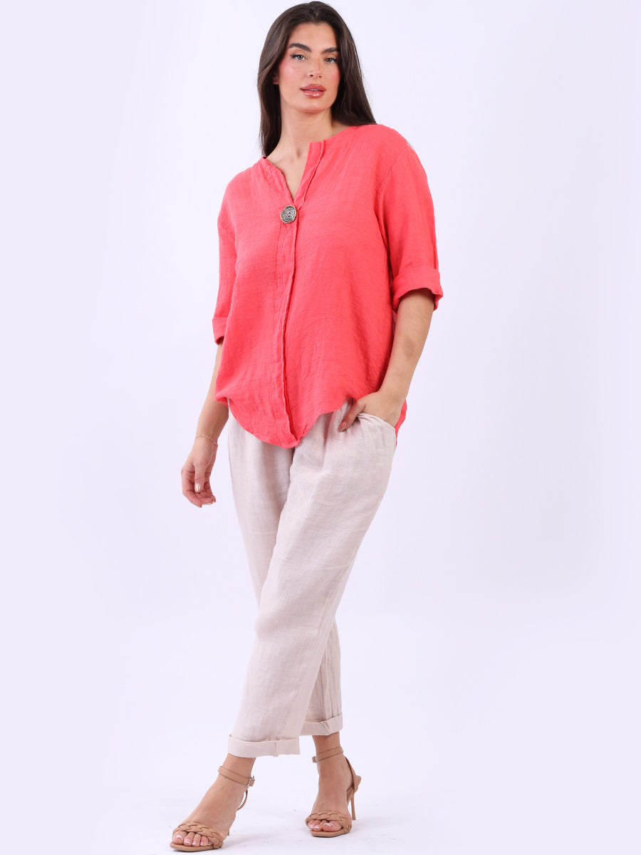 Ladies Plain Hi-Lo Casual Summer Linen Top