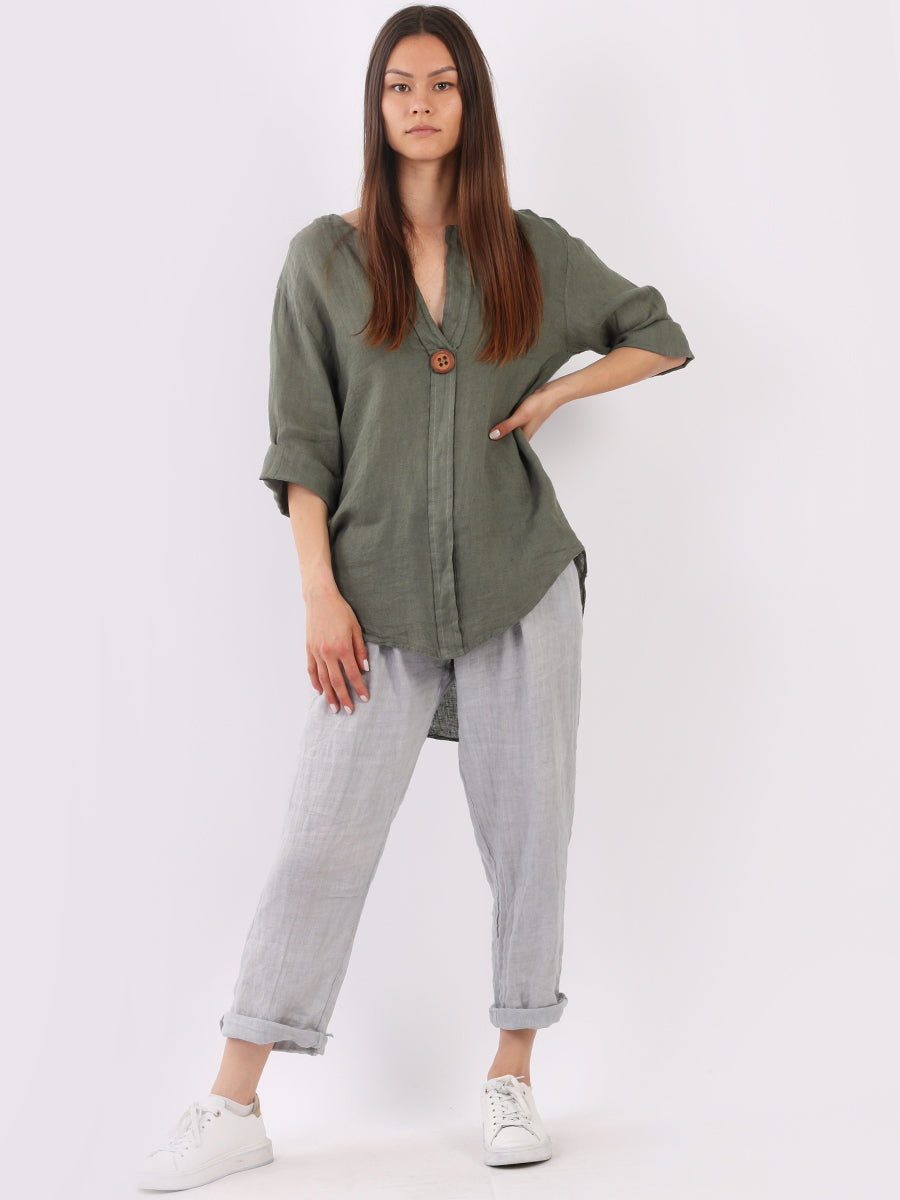 Italian Plain Linen Lagenlook Top