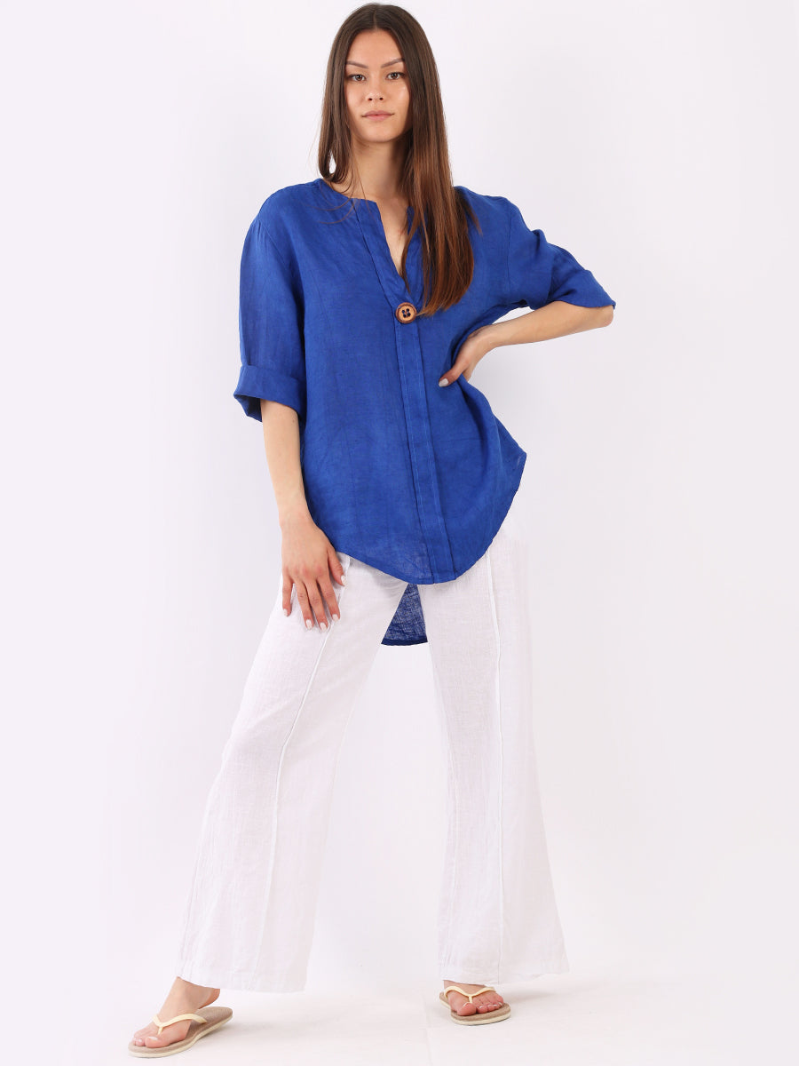 Italian Plain Linen Lagenlook Top