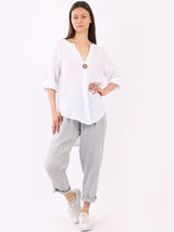 Italian Plain Linen Lagenlook Top