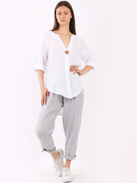 Italian Plain Linen Lagenlook Top