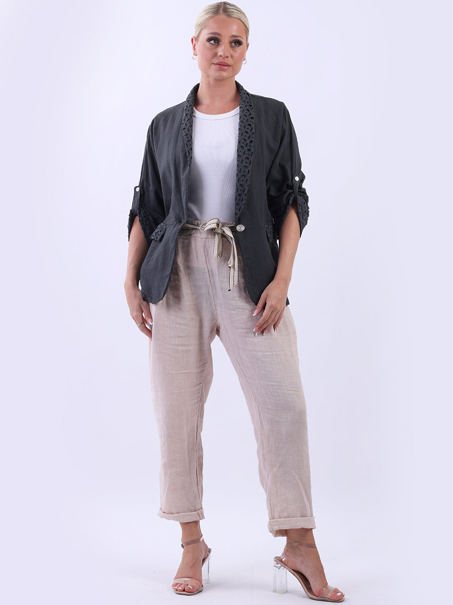 Linen Broderie Crop Jacket